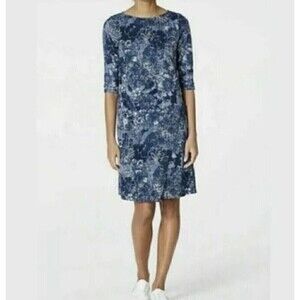 PURE JILL J. JILL Faux Wrap Style Dress Sz S Blue White Floral Cotton Modal